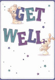 Bright and invigorating, the design of this get well card shines with playful energy and heartfelt comfort. Two adorable friends-a softly furred teddy bear and a lively puppy-are pictured joyfully interacting with the colourful 'Get Well' lettering, each letter awash in rich indigo and teal tones that pop beautifully against a creamy, uncluttered background. Their animated, expressive faces radiate warmth, echoing the friendly spirit found on the leafy streets of Dartmouth Park. Around them, stars in varying shades of blue and purple scatter lightly across the card, creating a sensation of hope drifting through the air, like petals carried on a spring breeze along Dartmouth Park Avenue. The tactile illustration of fur-plush, textured, and inviting-evokes the comfort of a favourite blanket or a caring embrace. Every element is placed with a sense of thoughtful intention, just as a florist arranges a bouquet to cheer someone on the mend. This card, with its jubilant hues and open, airy design, acts as a visual salve and a beacon of support, perfect for lifting the spirits of a loved one recuperating in the local community.